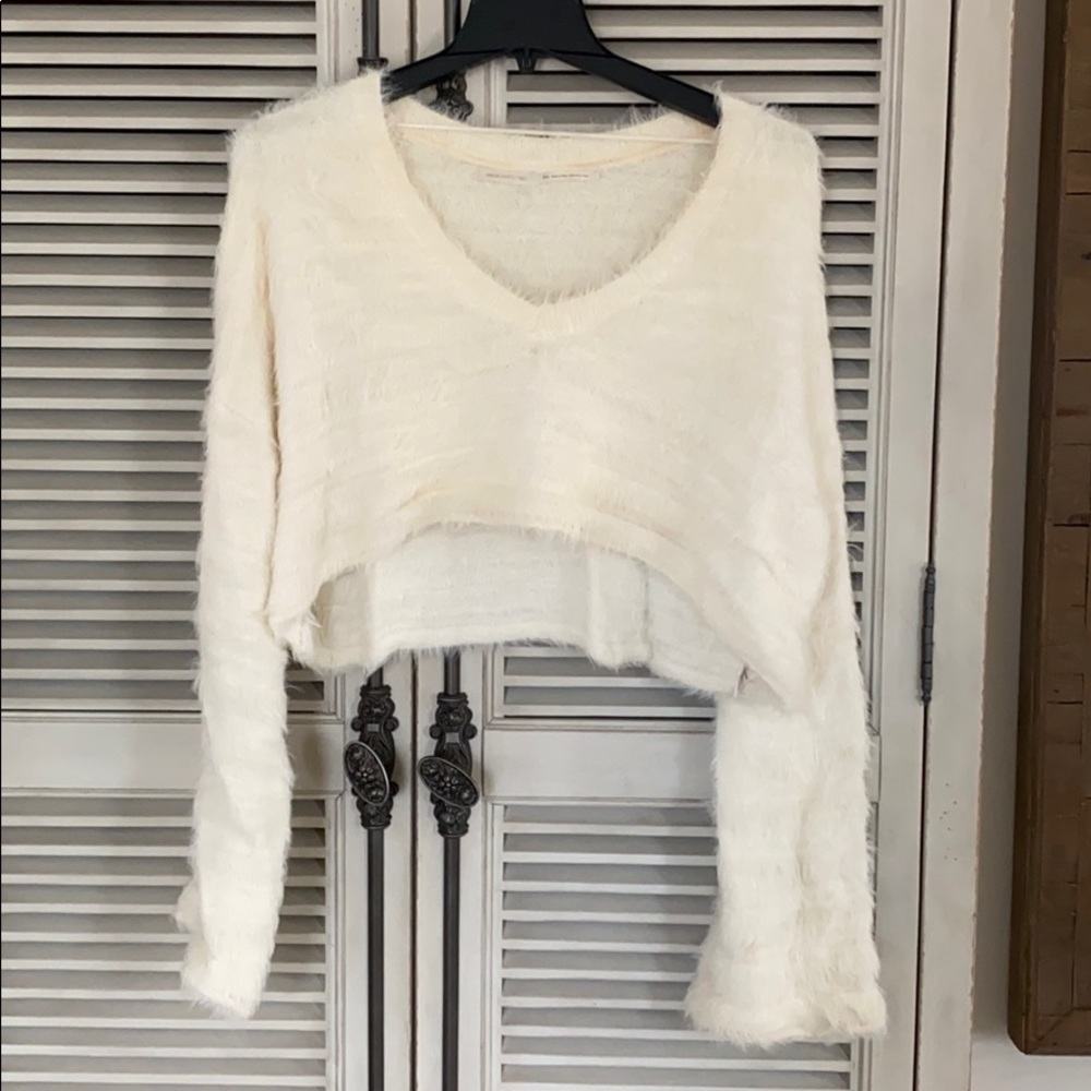 Urban Outfitters White Fluffy Cropped Sweater